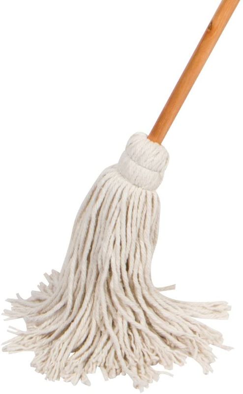 Photo 1 of American Market Large Wet Deck Cotton Mop with Solid Wood Handle (11 Oz, White)
