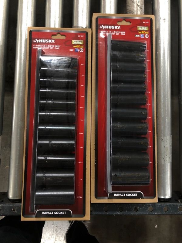 Photo 2 of (2 pack) Husky 1/2 In. Drive (SAE AND Metric) Deep Impact Socket Set, 22 PC total
