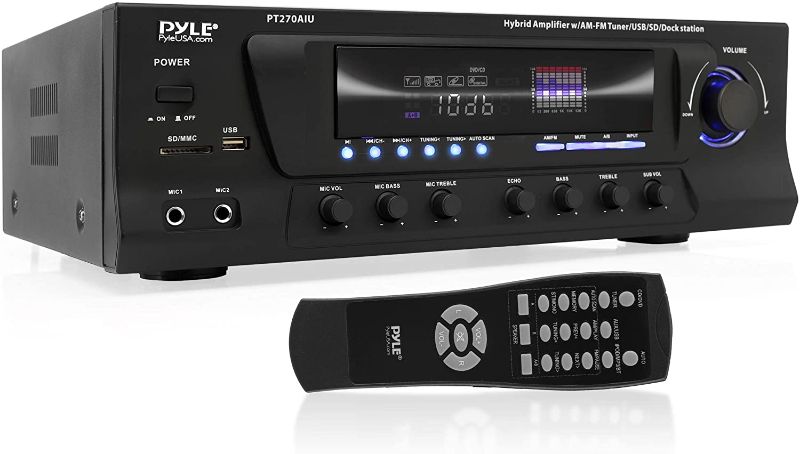 Photo 1 of 300W Digital Stereo Receiver System - AM/FM Qtz. Tuner, USB/SD Card MP3 Player & Subwoofer Control, A/B Speaker, IPhone MP3 Input with Karaoke, Cable & Remote - PT270AIU
