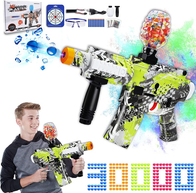 Photo 1 of Electric M416 Gel Ball Blaster, 2-in-1 Automatic Eco-Friendly Splatter Ball Blaster with 30000 Water Beads and Goggles, for Outdoor Activities - Shooting Team Game Toy, Ages 12+ (Green)
