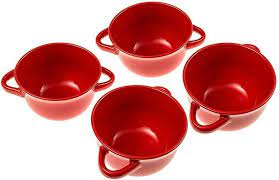 Photo 1 of 4 Piece Set Cherry Red Ceramic Soup Bowls 22 oz by Kook 1048A
