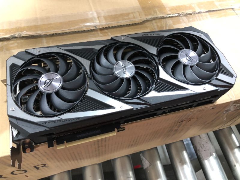 Photo 2 of ASUS ROG Strix NVIDIA GeForce RTX 3080 Ti OC Edition Gaming Graphics Card (PCIe 4.0, 12GB GDDR6X, HDMI 2.1, DisplayPort 1.4a, Axial-tech Fan Design, 2.9-Slot, Super Alloy Power II, GPU Tweak II)--- can not test
