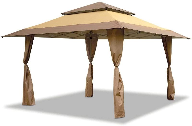 Photo 1 of 13 x 13 Foot Instant Quick Set Gazebo Canopy Tent Outdoor Patio Shelter, Tan Brown