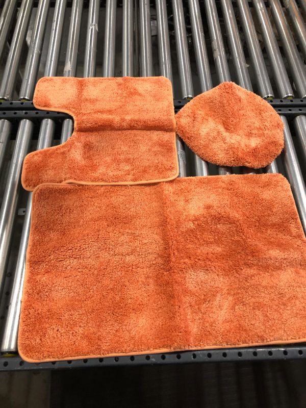 Photo 2 of 3 pc Solid Orange Bathroom Rug Set Bath Mats Bath Set Super Soft Anti Slip Soft Mats New