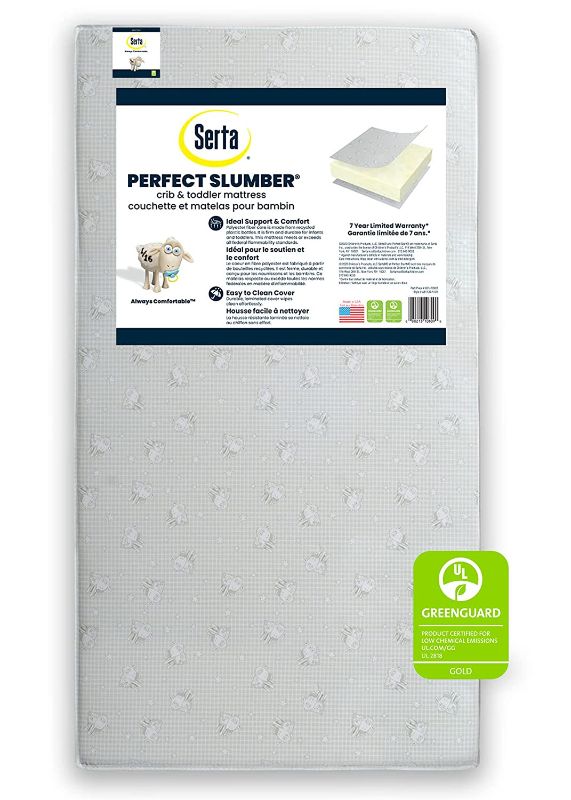 Photo 1 of Serta Perfect Slumber Dual Sided Crib and Toddler Mattress - Premium Sustainably Sourced Fiber Core - Waterproof - GREENGUARD Gold Certified (Non-Toxic) - 7 Year Warranty - Made in USA