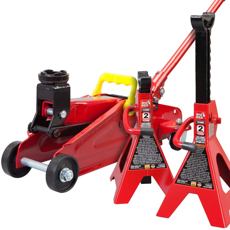 Photo 1 of BIG RED Torin Hydraulic Trolley Floor Jack Combo with 2 Jack Stands, 2 Ton Capacity (T82001)