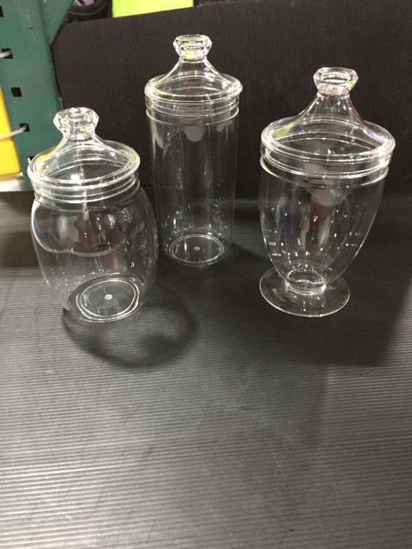 Photo 2 of Amazing Abby - Adore - Acrylic Apothecary Jars (3-Piece Set), Plastic Jars with Lids, Bathroom Canisters, Vanity Organizers, Candy Buffet, Wedding Display, BPA-Free and Shatter-Proof
