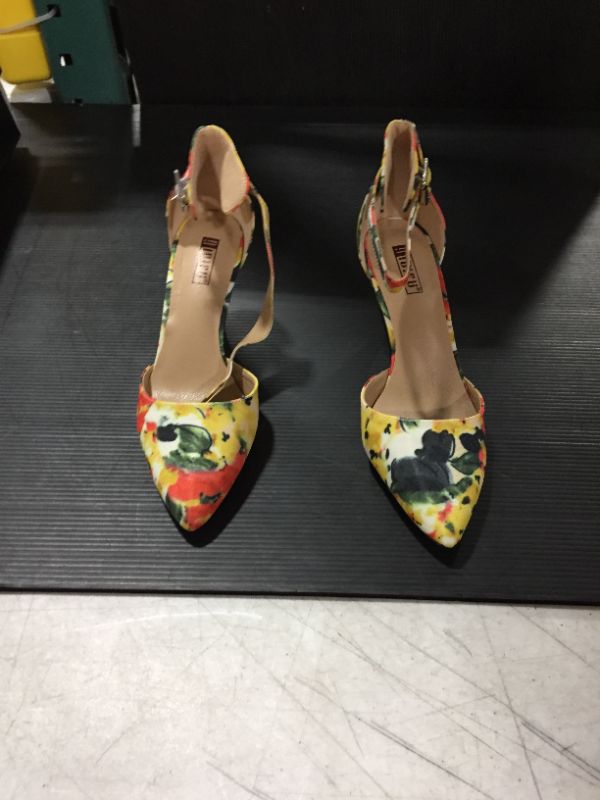 Photo 3 of DIFU Floral Yellow Women's Heels SZ 7