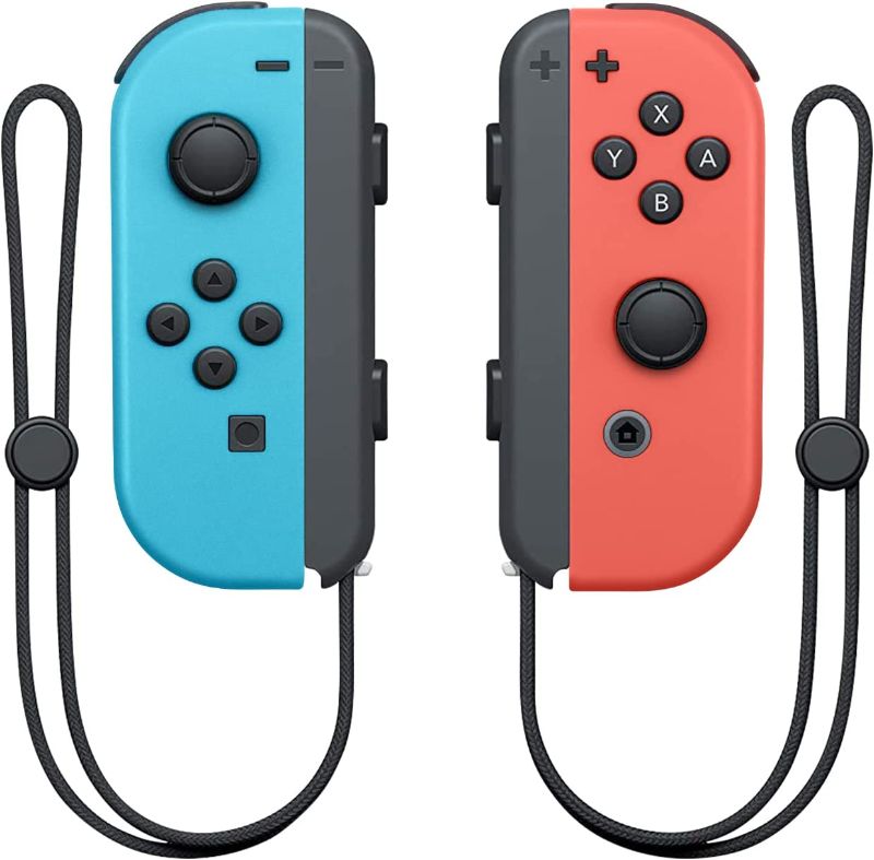 Photo 1 of Switch Joycon, Joycon Controller for Switch/Lite/OLED, Replacement for Joy Con Support Wake-up/Vibration Function and 6-Axis Gyroscope, L/R Joy Cons with Wrist Straps (Blue and Red) MISSING TOP PARTS WITH STRAPS
