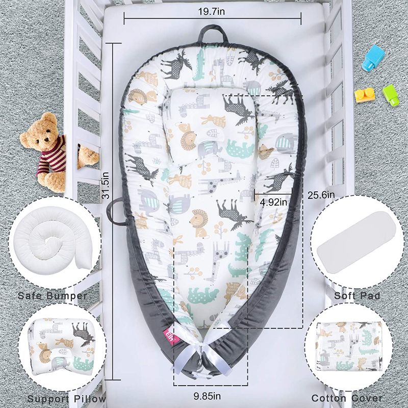 Photo 1 of EIH Baby Lounger, Baby Nest Portable Baby Bassinet Ultra Soft Breathable Newborn Lounger Adjustable for Crib & Bassinet Mattress Perfect for Co-Sleeping Traveling and Shower Gift (Animal)
