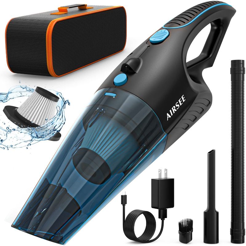 Photo 1 of AIRSEE Handheld Vacuum Cordless, 14 KPA Powerful Rechargeable Vacuum with 2-Speed Strong Suction Wet & Dry Use, Quick Charge Hand Vacuum Cleaner, Portable Mini Vacuum for Car, Home & Office
