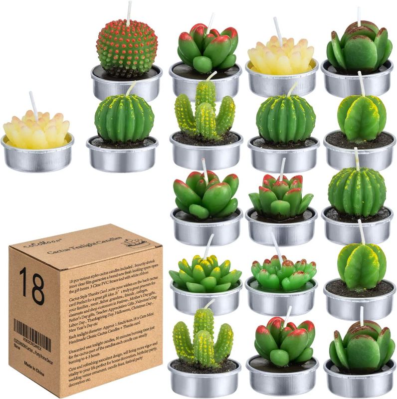 Photo 1 of Cactus Tealight Candles(18 Pcs Gift Boxed), Artificial Succulents Decorative Tea Light Candles ,Perfect for Birthday Wedding Party Home Decor
