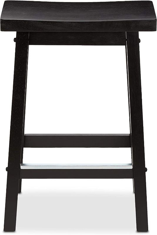 Photo 1 of Amazon Basics Solid Wood Saddle-Seat Kitchen Counter-Height Stool , 24-Inch Height, Black
