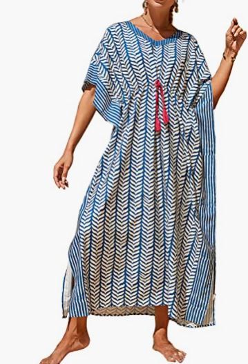 Photo 1 of Bsubseach Geometric Print Kaftan Dresses for Women Caftans Loungewear with Waist Drawstring ONE SIZE