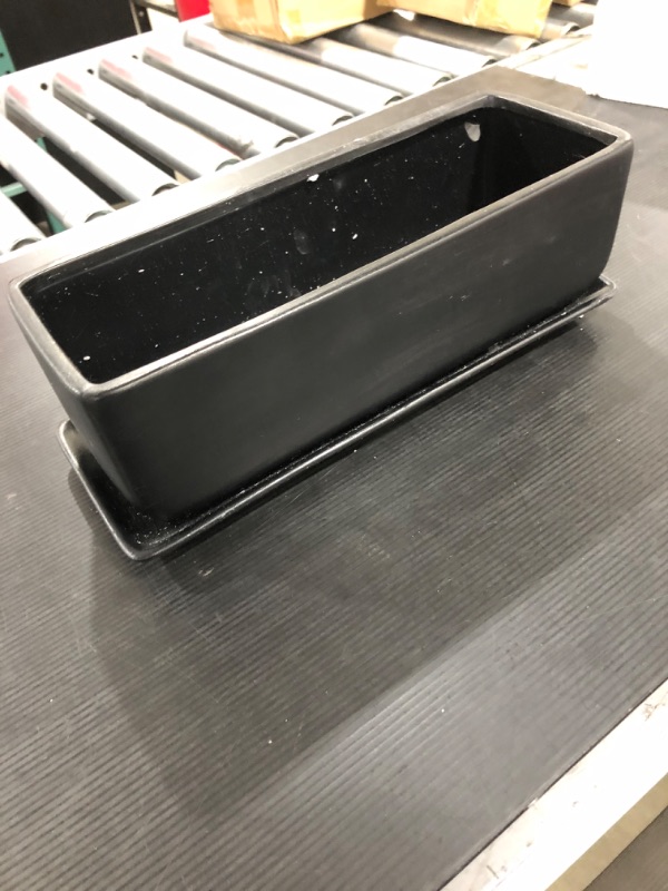 Photo 1 of 14 Inch Matte Black Ceramic Indoor Plant Pot Succulent Planter, Decorative Flower Planter with Drainage Hole and Removable Tray
