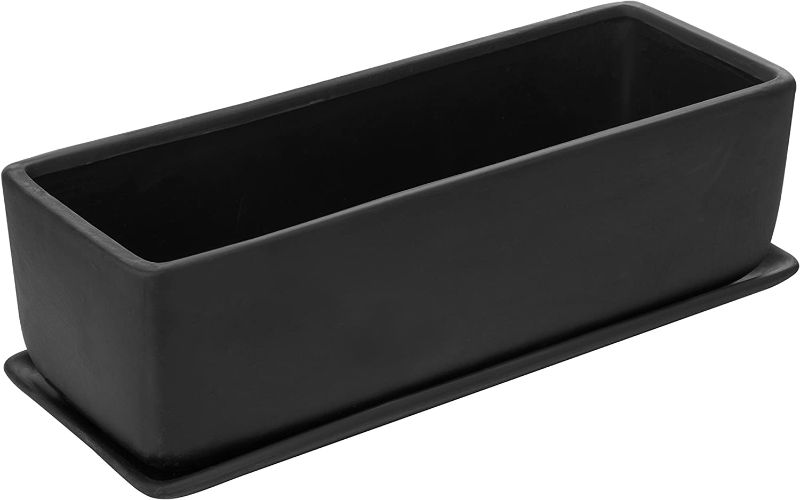 Photo 1 of 14 Inch Matte Black Ceramic Indoor Plant Pot Succulent Planter, Decorative Flower Planter with Drainage Hole and Removable Tray
