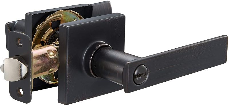 Photo 1 of Amazon Basics Contemporary Stamford Door Lever with Lock, Entry, Oil Rubbed Bronze
