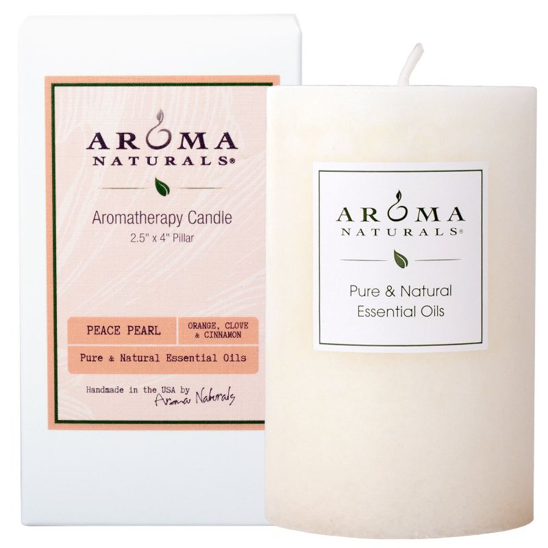 Photo 1 of Aroma Naturals Essential Oil Orange, Clove and Cinnamon Scented Pillar Candle, Peace Pearl, 2.5 inch x 4 inch
