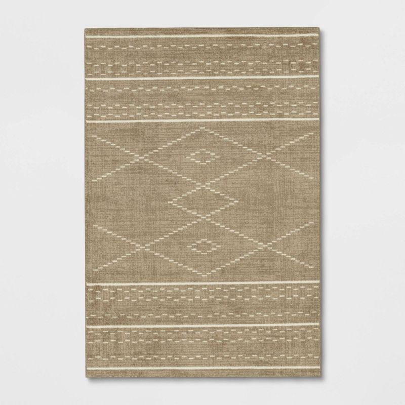 Photo 1 of 4'x5'5" Parkman Washable Border Diamond Rug Tan - Threshold™
