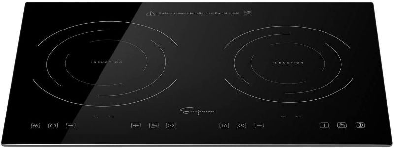 Photo 1 of Empava IDC12B2 Horizontal Electric Stove Induction Cooktop with 2 Burners in Black Vitro Ceramic Smooth Surface Glass 120V, 12 Inch
