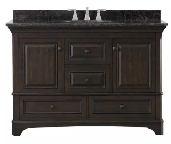 Photo 1 of Home Decorators Collection Moorpark 49 in. W Bath Vanity in Burnished Walnut with Granite Vanity Top in Brown with White Basin