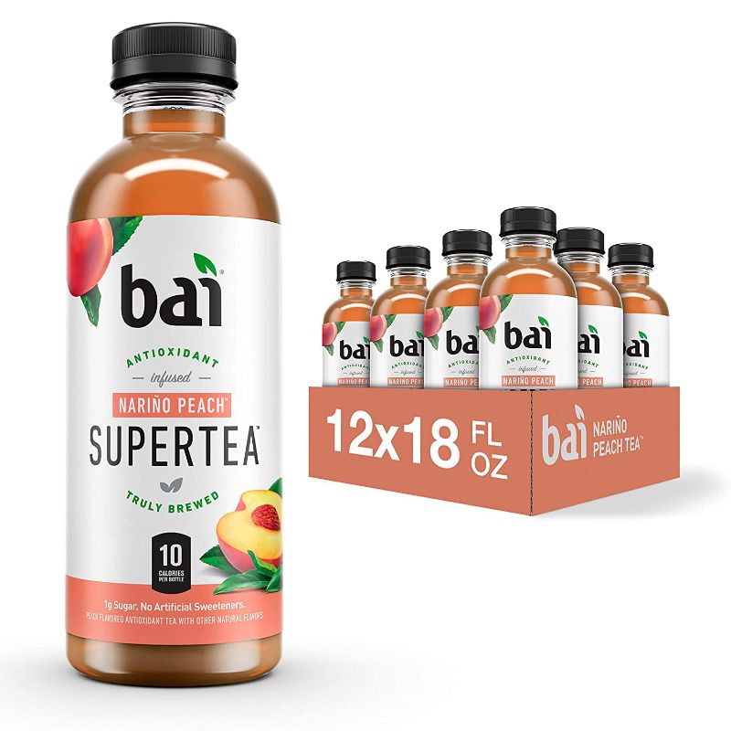 Photo 1 of Bai Iced Tea, Narino Peach, Antioxidant Infused Supertea, Crafted with Real Tea (Black Tea, White Tea), 18 Fluid Ounce Bottles, 12 count exp 06/04/2022