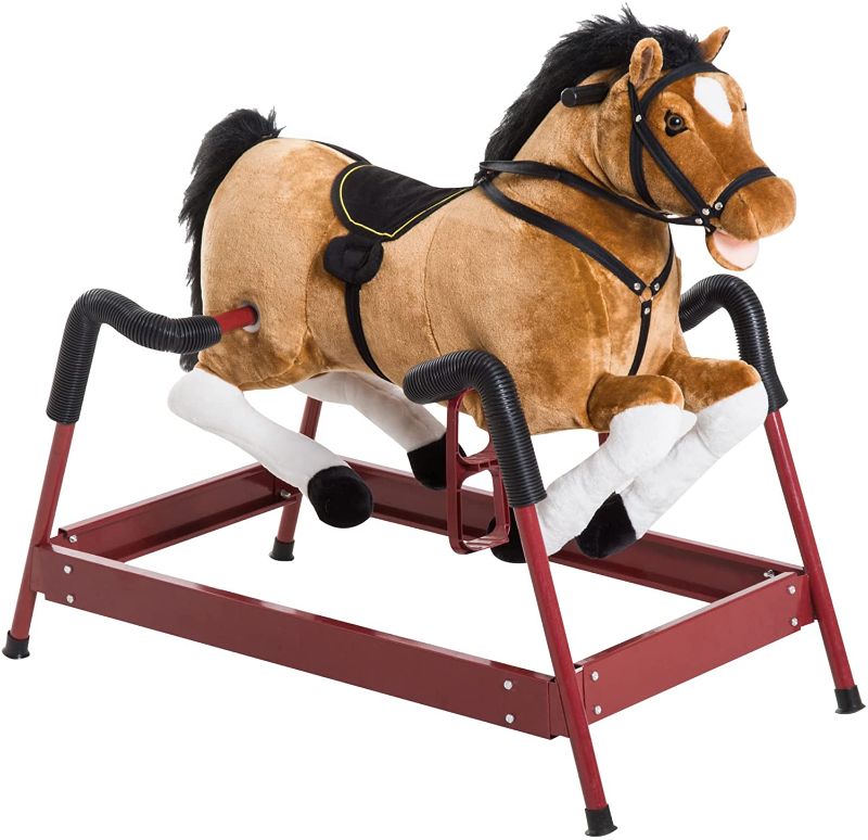 Photo 1 of Qaba Durable Kids Plush Spring Style Horse Bouncing Rocker Toy with Realistic Sounds
