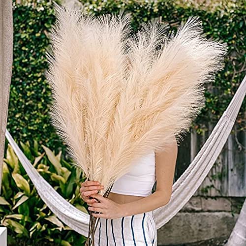 Photo 1 of Artificial Faux Tall Pampas Grass (43"/110 cm) Bundle of (x5) Stems. Beige/Cream,Fluffy, Soft, with No Shedding. Bohemian Style Decoration for your Home, Office or Weddings & Events. Floor Vase Filler
