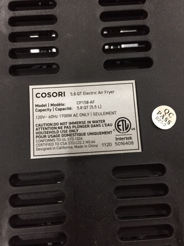 Photo 4 of COSORI Premium 5.8-Quart Air Fryer, Large XL, 1700-Watts, LED Digital Tilt One-Touch Screen, Black
