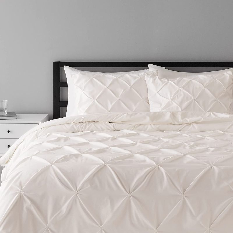 Photo 1 of Amazon Basics Pinch Pleat Down-Alternative Comforter Bedding Set - King, Cream
