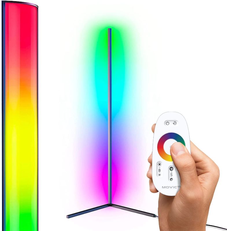 Photo 1 of Movic MoodLight RGB Corner Floor Lamp | Modern RGB Corner Lamp | Solid Colour & 358 Mood Lighting Modes | Dimmable 20W LED Corner Lamp | (Black)
