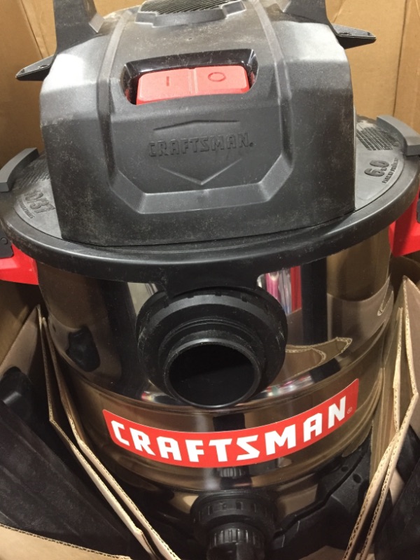 Photo 3 of CRAFTSMAN CMXEVBE17155 10 Gallon 6.0 Peak HP Stainless Steel Wet/Dry Vac, Portable Shop Vacuum with Attachments

