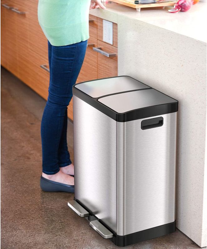 Photo 1 of 6 Gallon Step Trash Can & Recycle Bin with Double Odor Control Systems, Stainless Steel, 2 x 8 Gallon (30L)