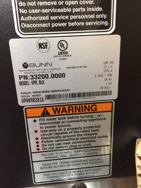 Photo 8 of BUNN - FBA_33200.0015 Bunn 33200.0015 VPR-2GD 12-Cup Pourover Commercial Coffee Brewer with Upper and Lower Warmers and Two Glass Decanters, Black, Stainless, Standard
