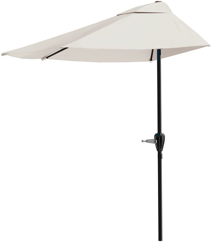 Photo 1 of 9-Foot Half Patio Umbrella – Easy Crank Opening Shade Canopy for Balconies, Porches, or Against a Wall by Pure Garden