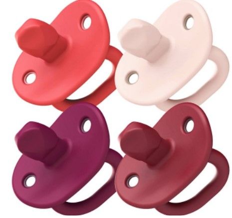 Photo 1 of Boon JEWL Orthodontic Silicone Pacifier - Stage 1 - Pink (4pk) set of 3 and space bag 
