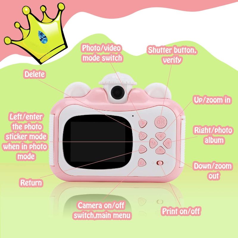 Photo 1 of Barchrons Instant Print Digital Kids Camera 1080P Rechargeable Kids Camera for Girls Video Camera with 32G SD Card Gift for 6-12 Years Old Girls Boys
