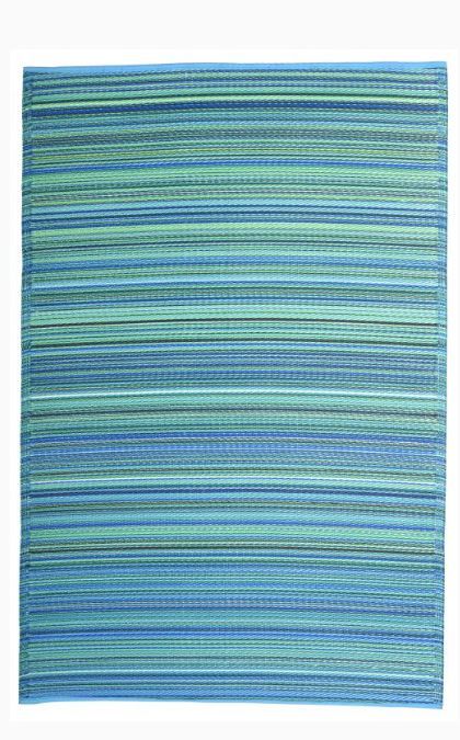 Photo 1 of Cancun - Turquoise & Moss Green Striped Outdoor Rug for Patio 8x10
