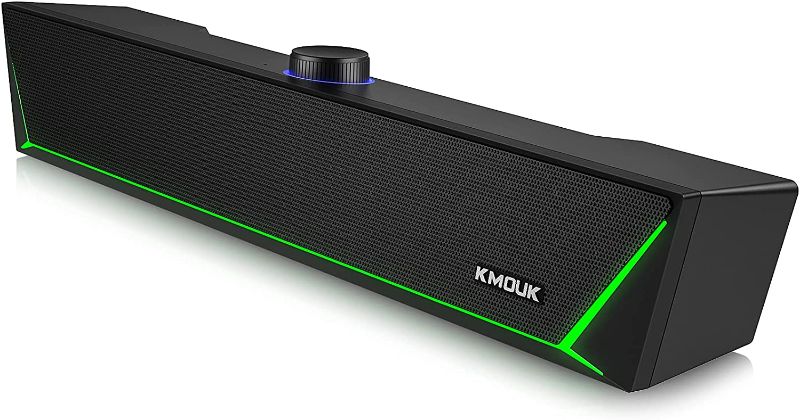 Photo 1 of Computer Speakers, KMOUK Bluetooth Computer Sound Bar, Dynamic LED Gaming PC Soundbar with Microphone, HiFi Stereo PC Speakers, 3.5mm AUX-in USB Powered Speakers for PC, Desktop Soundbar for PC/Laptop
