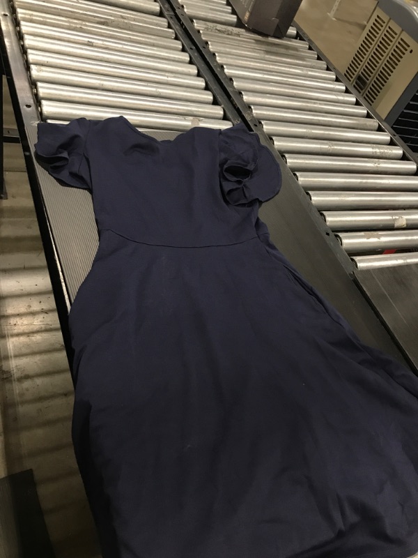 Photo 1 of HELYO Women's Semi-Formal Ruffle Sleeves V-Back Work Fit and Flare Cocktail Wedding Guest Dress with Pockets 842
size large 