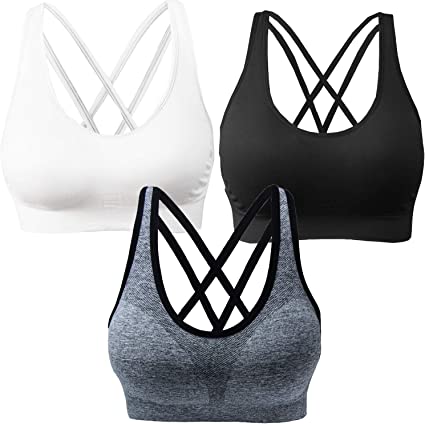 Photo 1 of AKAMC 3 Pack Women's LARGE Support Cross Back Wirefree Removable Cups Yoga Sport Bra
