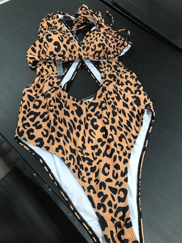 Photo 2 of CHEETAH PRINT SUSPENDER TWO PIECE BATHING SUIT SIZE - 1XL 