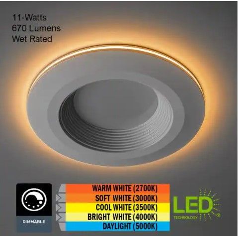 Photo 1 of 6 in. Selectable CCT Integrated LED Recessed Light Trim with Night Light Feature 670 Lumens 11-Watt Dimmable
