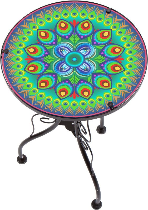 Photo 1 of 22" Peacock Design Glass & Metal Side Table by Trademark Innovations
