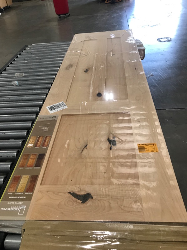 Photo 2 of 24 in. x 80 in. Krosswood Craftsman 3-Panel Shaker Solid Wood Core Rustic Knotty Alder Interior Door Slab

