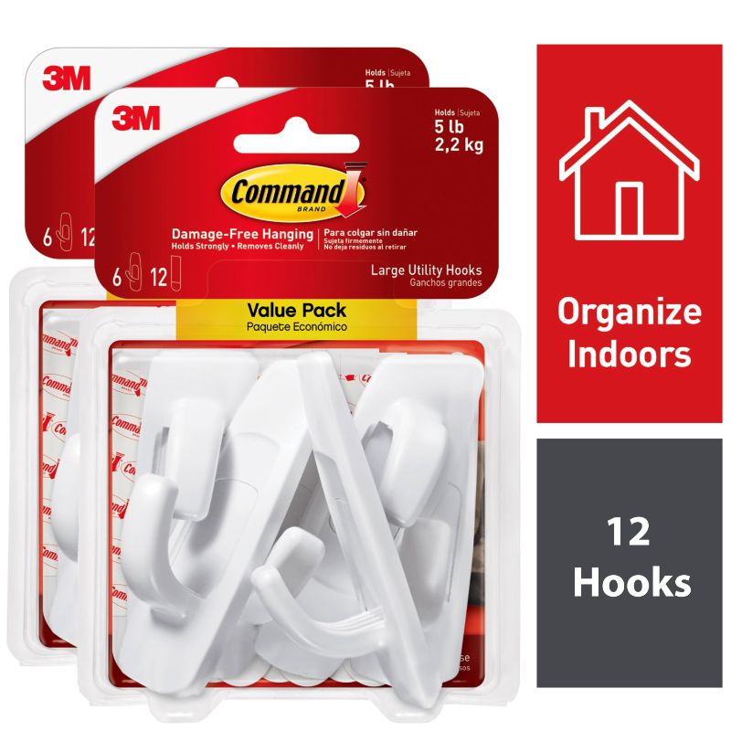 Photo 1 of 3M Command Large Utility Hooks White Organize Damage-Free 6 Hooks
