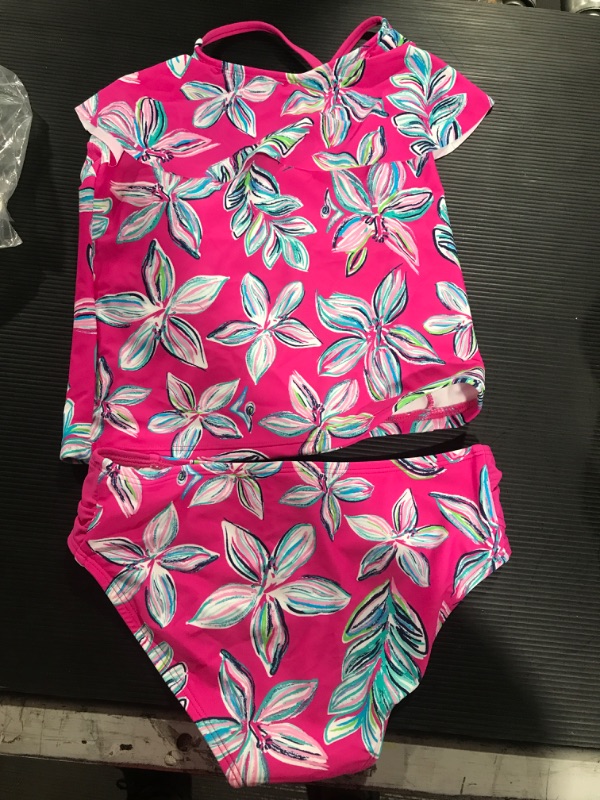 Photo 2 of Kanu Surf Girls Charlotte Flounce Tankini Beach Sport 2-piece Two Piece Swimsuit, Charlotte Pink Floral, 12 US
