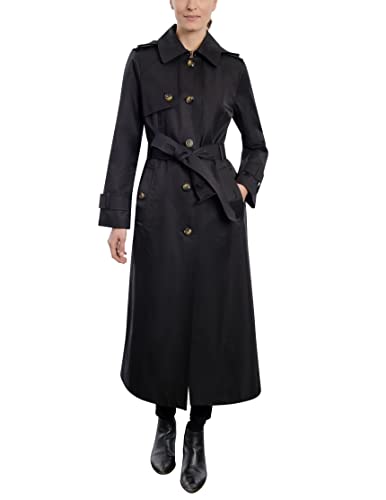 Photo 1 of LONDON FOG Women's Single Breasted Long Trench Coat with Epaulettes and Belt, Black, Large
