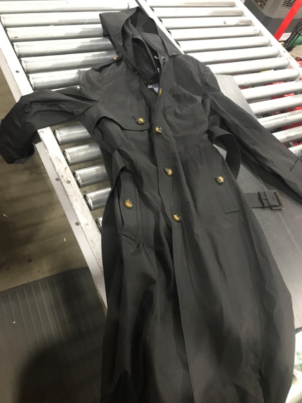 Photo 2 of LONDON FOG Women's Single Breasted Long Trench Coat with Epaulettes and Belt, Black, Large
