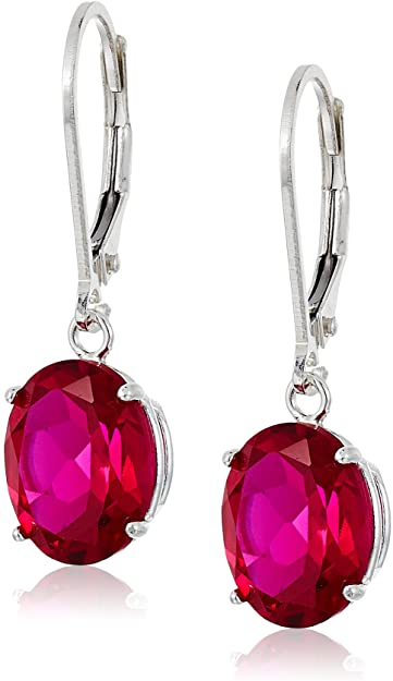 Photo 1 of Amazon Collection 925 Sterling Silver 8 x 10mm Oval Cut Gemstone Dangle Earrings for Women with Leverbacks
